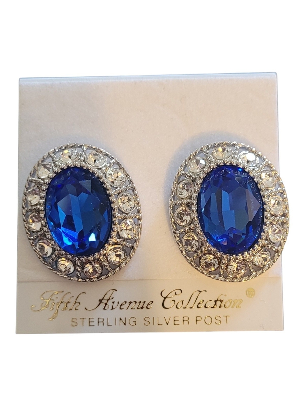 Fifth Avenue Collection Royal Blue Oval Crystal Halo Stud Earrings
